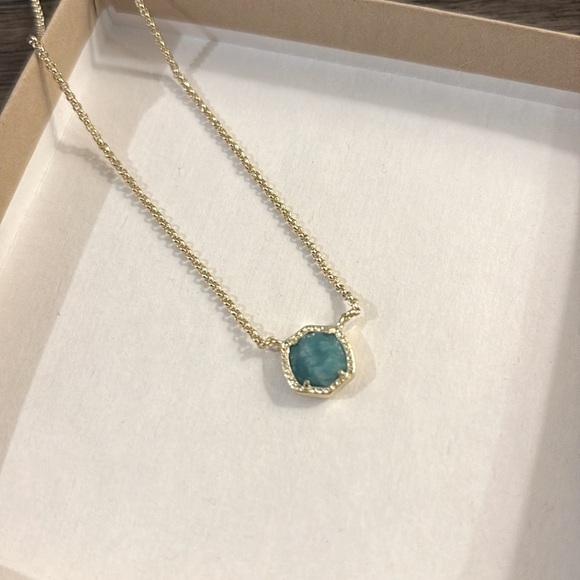 EUC [Kendra Scott] Davie Teal Green Amazonite Necklace, 14k Gold Over Brass - Picture 2 of 10